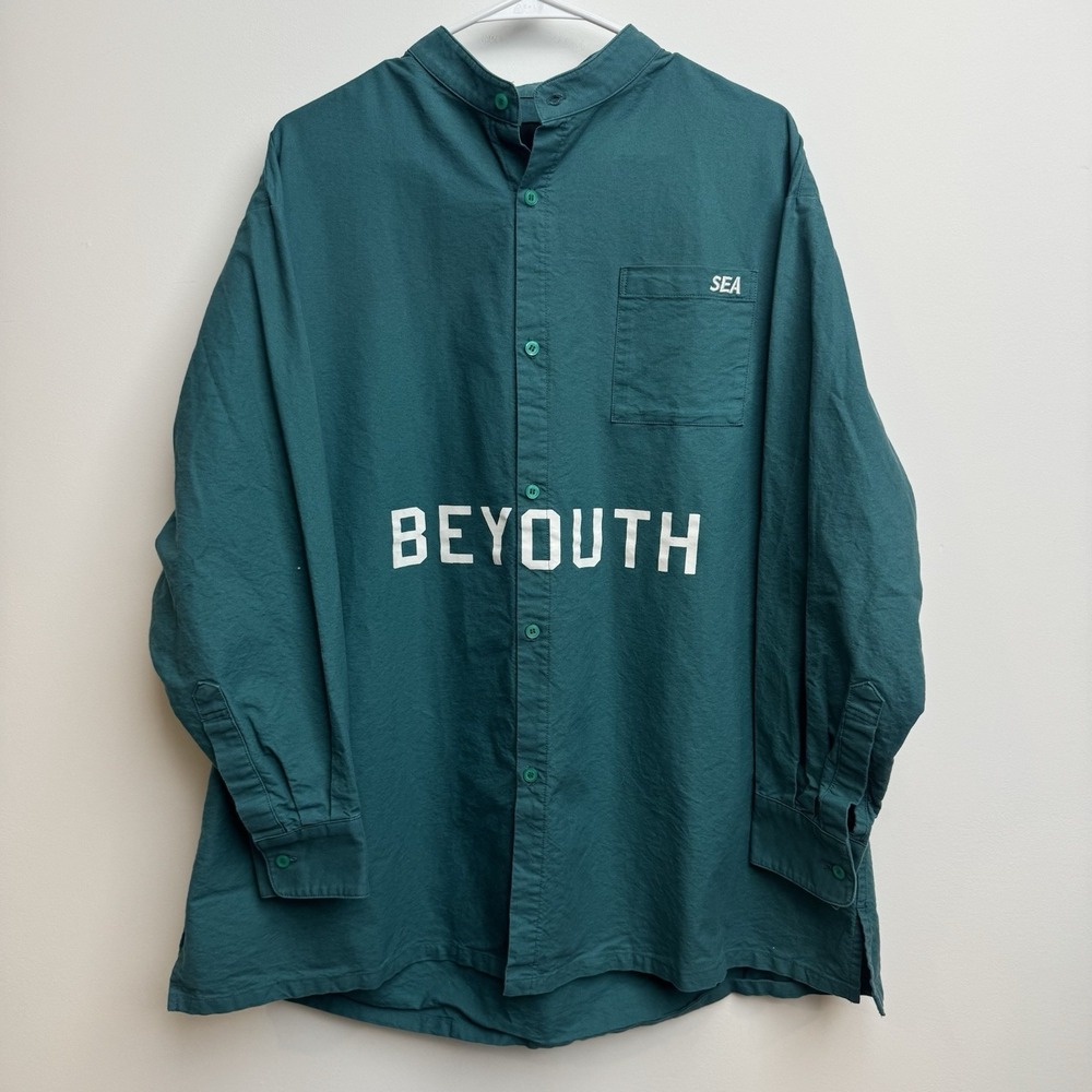 Wind And Sea Henley Shirt Mens XXL Blue Green Teal Long Sleeve Japan Streetwear